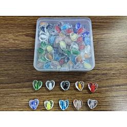 Mixed Color Olycraft Handmade Luminous Lampwork Beads, Heart, Mixed Color, 15~16x15~16x9~10mm, Hole: 1~2mm, 9 colors, 10pcs/color, 90pcs/box