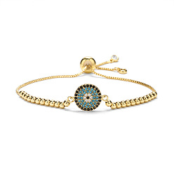 CB0148YH Gold Регулируемый браслет с геометрическим рисунком «сглаз» с медным покрытием и микроинкрустацией камнями циркона для женских украшений