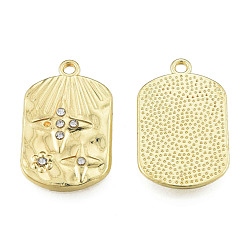 Light Gold Rack Plating Alloy Pendants, with Crystal Rhinestone, Cadmium Free & Nickel Free & Lead Free, Oval with Star, Light Gold, 24.5x15x2.5mm, Hole: 1.6mm