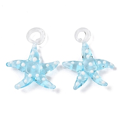 Светло-Голубой Подвески лэмпворк ручной работы, морская звезда, Небесно-голубой, 34~40x31~36.5x6~9 мм, отверстие : 3~7 мм