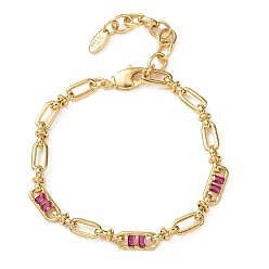 Фиолетовый Браслеты-цепочки из овальной латуни с микропаве из кубического циркония, украшенные скрепками, для женщин., реальный 18 k позолоченный, без кадмия и без свинца, стойки покрытие, долговечный, фиолетовые, 6.69 дюйм (17 см)