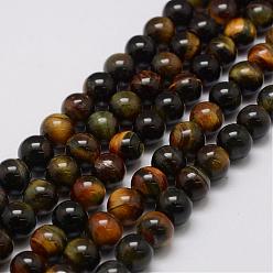 Tiger Eye Natural Tiger Eye Bead Strands, Round, 6mm, Hole: 1.2mm, about 69pcs/strand, 14.9 inch~15.5 inch