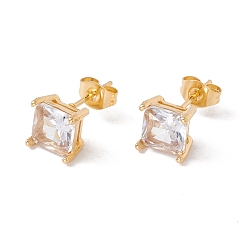 Прозрачный 6 сочетает в себе крошечные квадратные серьги-гвоздики с кубическим цирконием, 304 женские украшения из нержавеющей стали, золотые, прозрачные, 8x8 мм, штифты : 0.7 мм