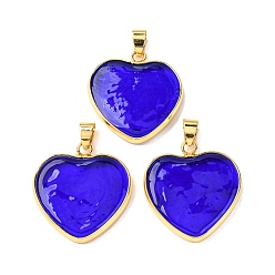 Средно-синий Подвески лэмпворк ручной работы, с латунной фурнитурой , долговечный, без свинца и без кадмия, сердце прелести, светло-синий, 28x26x4 мм, отверстие : 6.5x4 мм