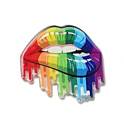 Rainbow Printed Acrylic Pendants, Lips with Rainbow Charms, 30x32x2mm, Hole: 1.6mm