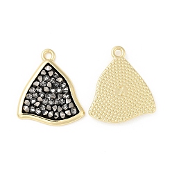 Black Diamond Rhinestone Pendants, with Light Gold Plated Brass Findings, Twist Triangle, Cadmium Free & Lead Free, Black Diamond, 22x19x3mm, Hole: 1.8mm