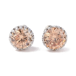 Персиковый Слойка Серьги-гвоздики с латунным покрытием и одинарным кубическим цирконием, долговечный, карат круглой формы, платина, розовые, 9 мм