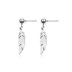 EA072-3 Minimalist Stainless Steel Feather Dangle Earrings for Women