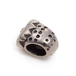 Antique Silver 304 Stainless Steel European Beads, Large Hole Beads, Strawberry, Antique Silver, 11x9x8mm, Hole: 5mm
