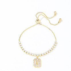 Rectangle Прозрачный браслет-слайдер из кубического циркония, браслеты с подвесками из золотой латуни, прямоугольные, 10-1/4 дюйм (26 см)