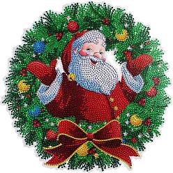 Santa Claus Christmas Wreath DIY Diamond Painting Kits, Including Plastic Boards, Resin Rhinestones, Diamond Sticky Pens, Tray Plates and Glue Clay, Santa Claus, 300x300mm