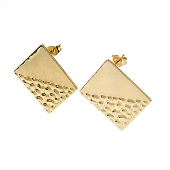 Real 18K Gold Plated Ion Plating(IP) 201 Stainless Steel Stud Earrings, with 304 Stainless Steel Pins, Textured Rhombus, Real 18K Gold Plated, 30.5x30.5mm