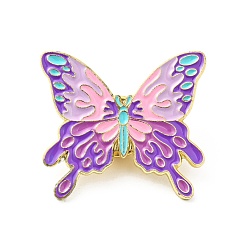 Purple Flower Butterfly Enamel Pin, Gold Plated Alloy Badge for Backpack Clothes, Purple, 27x30x1.5mm,
