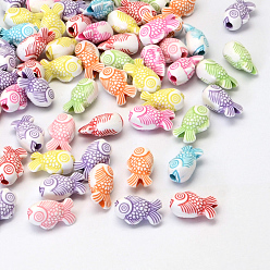Mixed Color Fish Craft Style Acrylic Beads, Mixed Color, 15x9x7.5mm, Hole: 2.5mm, about 1100pcs/500g