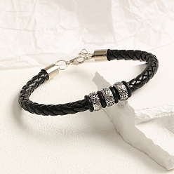 Rondelle Hip-Hop Style Link Bracelet, Retro Woven Leather Bracelet, Rondelle, 7-7/8 inch(20cm)