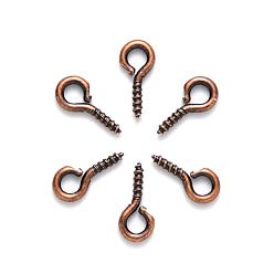 Red Copper Iron Screw Eye Pin Peg Bails, For Half Drilled Beads, Red Copper, 8x4x1mm, Hole: 2mm