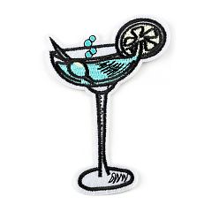 Cyan Drinks Shape Computerized Embroidery Cloth Iron on/Sew on Patches, Costume Accessories, Cyan, 100x69mm