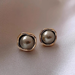 Gunmetal & Golden Half Round Alloy Studs Earrings, with 925 Sterling Silver Pins, Gunmetal & Golden, 50x50mm