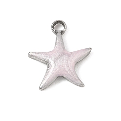 Misty Rose 304 Stainless Steel with Enamel Charms, Star Charms, Stainless Steel Color, Misty Rose, 15x13.5x3mm, Hole: 2mm