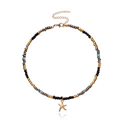 9# black gold with starfish Красочное колье из бисера с подвеской в виде бабочки и морской звезды для элегантного женского стиля