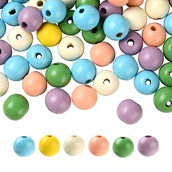 Mixed Color 240Pcs 6 Colors Painted Natural Wood Beads, Round, Mixed Color, 16mm, Hole: 4mm, 40pcs/color