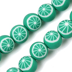 Sea Green Handmade Polymer Clay Beads Strands, Round with Lime, Sea Green, 8mm, Hole: 1.2mm, about 40pcs/strand, 12.20''(31cm)