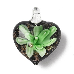 Бледно-Зеленый Ручной работы подвески золотые бусины песка, внутренние подвески в виде цветка-сердечка, бледно-зеленый, 25x20x10.5 мм, отверстие : 4 мм