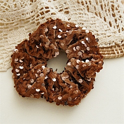 Chocolate Sequin Cloth Elastic Hair Accessories, for Girls or Women, Scrunchie/Scrunchy Hair Ties, Chocolate, 125x120mm
