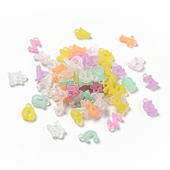Mixed Color Transparent Acrylic Charms, Frosted, Random Mixed Letters, Mixed Color, 12.5~14.5x8.5~12.5x3.5mm, Hole: 2.3mm, about 9300pcs/1.5kg