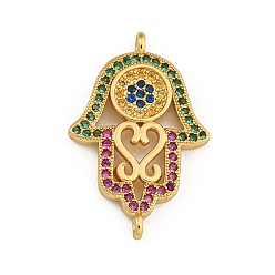 Желтый Стойка покрытие латунь микро паве кубический цирконий религия хамса рука соединительные подвески, реальный 18 k позолоченный, долговечный, без кадмия и без свинца, желтые, 24x15.5x2.5 мм, отверстие : 1.4 мм