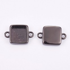Bronze Connecteurs supports pour cabochons en laiton, cuvettes à bord droit, plaqué longue durée, carrée, gris anthracite, plateau: 10x10 mm, 12x17.5x3.5 mm, Trou: 1.8mm