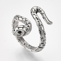 Antique Silver Alloy Cuff Finger Rings, Snake, Antique Silver, Size 5, 15.5mm