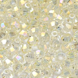 Beige Full Rainbow Plated Transparent Electroplate Glass Beads, Faceted, Bicone, Beige, 2x2mm, Hole: 0.7mm, about 720pcs/bag