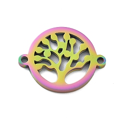 Rainbow Color Ионное покрытие (ip) 304 звенья из нержавеющей стали, ручная полировка, для религии, Кольцо с деревом жизни, Радуга цветов, 15x19x1.2 мм, отверстие : 1.2 мм