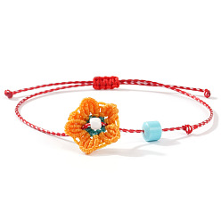 Оранжевый Браслеты ручной работы из плетеного полиэстерного шнура с цветочным узором, регулируемые плетеные браслеты из стеклянных бусин, оранжевые, 11.02 дюйм (28 см)