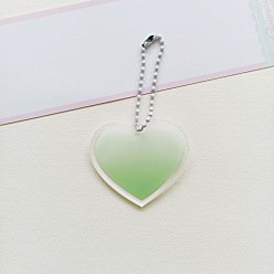 Light Green Gradient Color Plastic Keychain Blanks, with Ball Chains, Heart Shape, Light Green