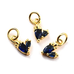 Темно-Синий Латунные микро проложить кубического циркония прелести, реальный 18 k позолоченный, без кадмия и без свинца, морковь, темно-синий, 10x6x2.5 мм, отверстие : 3.8 мм