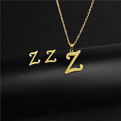 Letter Z Golden Stainless Steel Initial Letter Jewelry Set, Stud Earrings & Pendant Necklaces, Letter Z, No Size