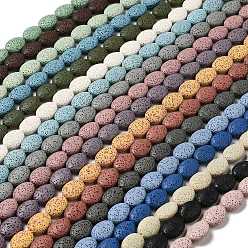 Mixed Color Natural Lava Rock Beads Strands, Dyed, Flat Oval, Mixed Color, 18~18.5x14x7mm, Hole: 1.2mm, about 21pcs/strand, 15.16''(38.5~39cm)