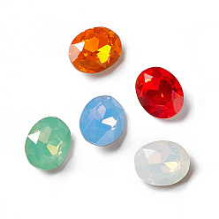 Mixed Color Opal Style Eletroplate K9 Glass Rhinestone Cabochons, Pointed Back & Back Plated, Oval, Mixed Color, 10x8x4.5mm