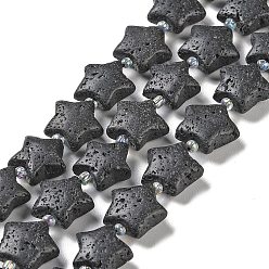 Lava Rock Natural Lava Rock Beads Strands, with Seed Beads, Star, 14~15.5x15~16x6.5~7mm, Hole: 1mm, about 24~25pcs/strand, 15.55''~15.95''(39.5~40.5cm)