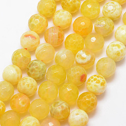 Yellow Natural Fire Crackle Agate Bead Strands, Round, Grade A, Faceted, Dyed & Heated, Yellow, 12mm, Hole: 1mm, about 32pcs/strand, 15 inch