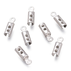 Stainless Steel Color 304 Stainless Steel Folding Crimp Ends, Fold Over Crimp Cord Ends, Stainless Steel Color, 10x3mm, Hole: 1mm