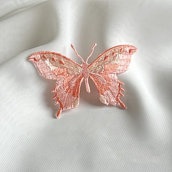 Salmon Butterfly Self Adhesive Computerized Embroidery Cloth Iron on/Sew on Patches, Costume Accessories, Appliques, Salmon, 50x80mm