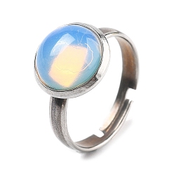Опал Полукруглые кольца из опалита, 304 регулируемые кольца из нержавеющей стали для женщин, круглые кабошоны: 10мм, размер США 6 (16.5 мм), 3 мм