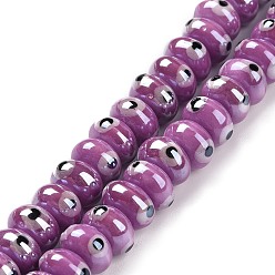 Dark Orchid Handmade Procelain Beads Strands, Abacus with Evil Eyes, Dark Orchid, 8.5x5mm, Hole: 1.5mm, about 55pcs/strand, 11.57''(29.4cm)