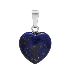 Lapis Lazuli Natural Lapis Lazuli Charms, with Silver Tone Metal Findings, Heart, 16x6mm