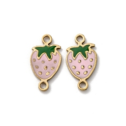Pink 304 подвески-соединители в форме клубники из нержавеющей стали с эмалированным покрытием, золотые, ионное покрытие (ip), розовые, 17x9x1 мм, отверстие : 1.6 мм
