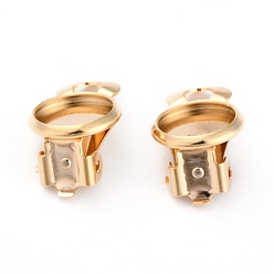 Golden 304 Stainless Steel Clip-on Earring Setting, Flat Round, Golden, 15.5x10x8mm, Hole: 3mm, Tray: 8mm