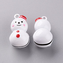 Red Baking Painted Brass Bell Pendants, Christmas Snowman, Red, 26.5x15x14mm, Hole: 2mm